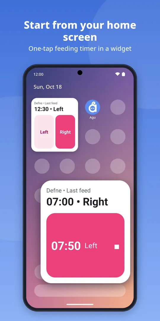 Feeding widget on the home screen